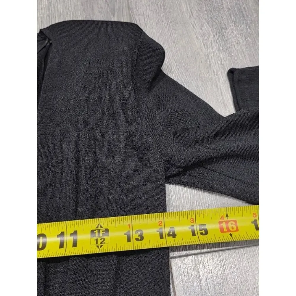 ZARA BLACK LONG GATHERED WAIST V-NECK KNIT DRESS WITH SHOULDER PADS S A005697 - Picture 4 of 9